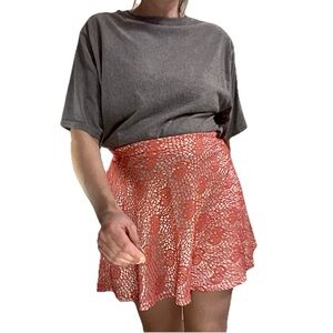 True Light USA Y2K Coral Lace Knit Mini A-Line Flow Skirt Women's Size Large